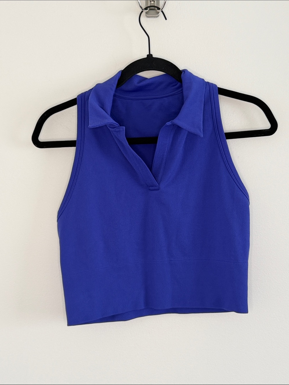 Athleta Aurora Seamless Crop Tank Sleeveless Ribbed Polo Golf Cobalt Mediun
